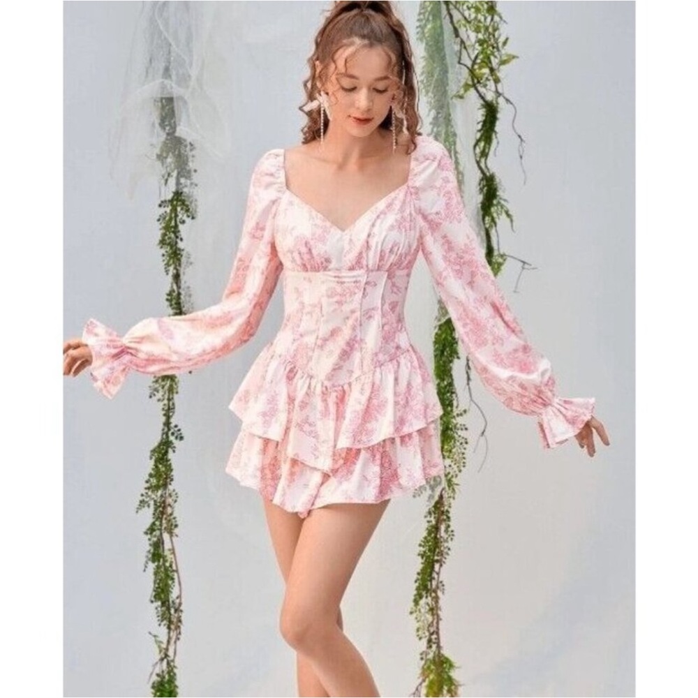 Pink Floral Corset Ruffle Dress